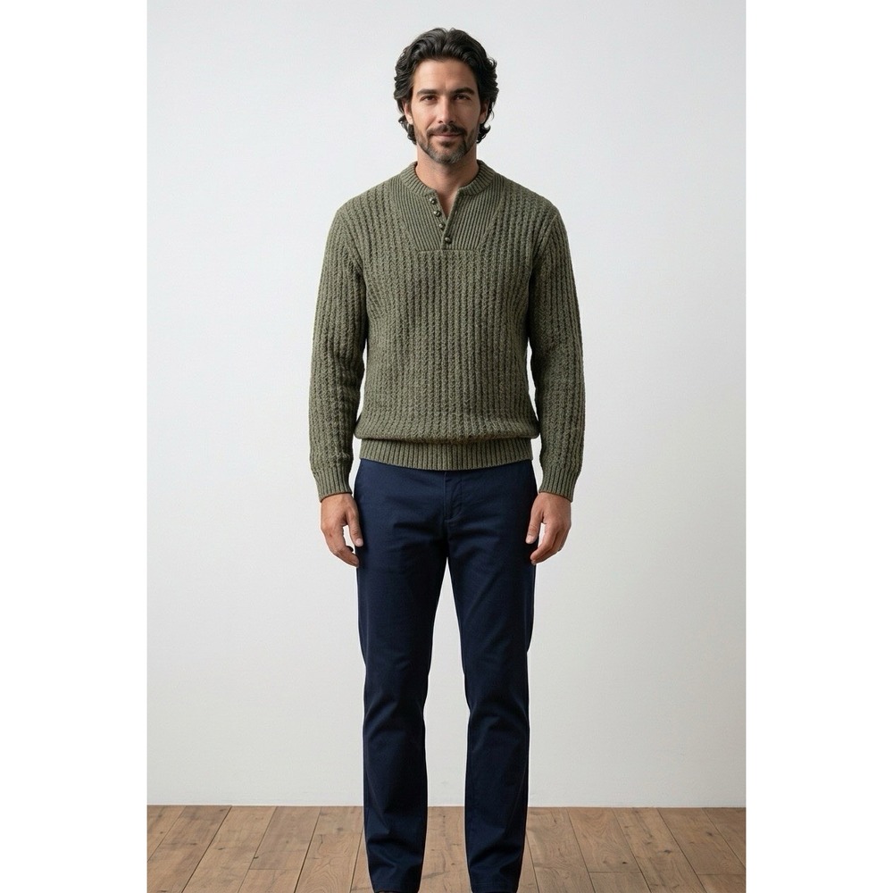 Vintage Eddie Bauer Men's XL 100% cotton Rib Knit Mock Neck Henley Sweater EUC